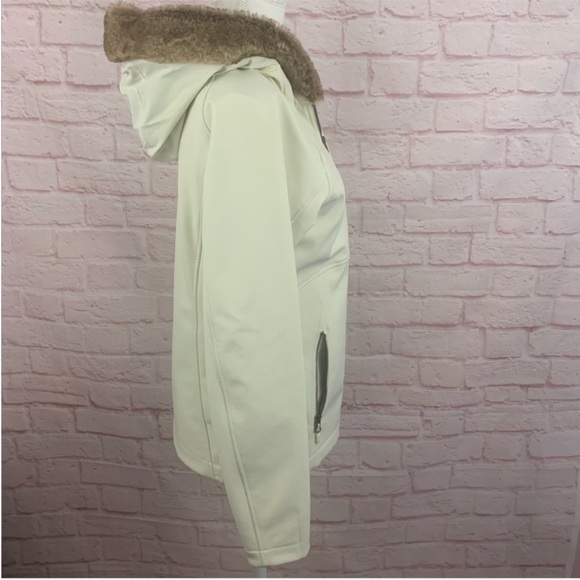 Marmot womens jacket cream coat brown faux fur hood softshell size Med - Picture 5 of 14